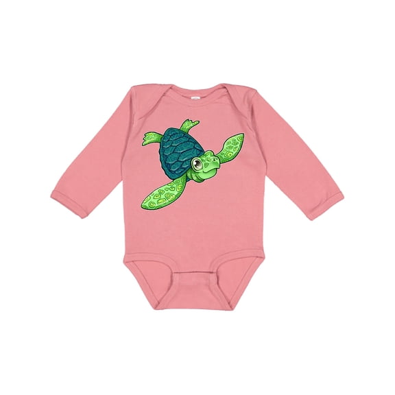 Inktastic Sea Turtle with swirls Boys or Girls Long Sleeve Baby Bodysuit