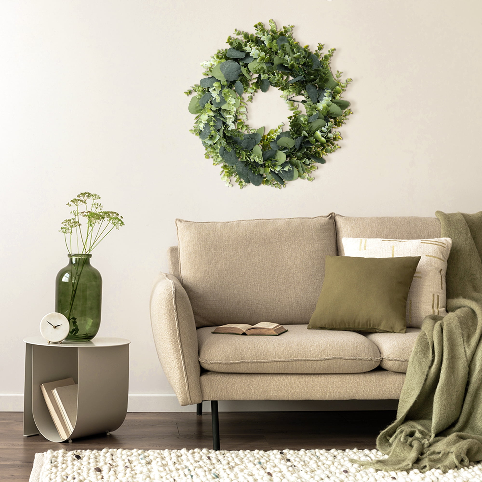 Unique Bargains Eucalyptus Wreaths Wedding Decor Handmade Wreath Green 14"-3Pcs