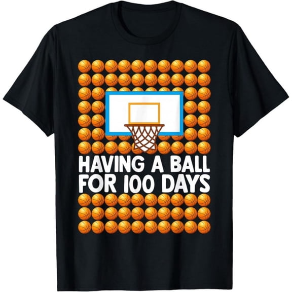 100 Days of School Boys Kids 100th Day of School Basketball T-Shirt, Back To School T-Shirt for Kids, Black, 180gsm, 100% Cotton