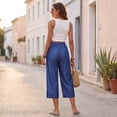 thumbnail image 7 of Women's Wide Leg Baggy Cropped Jeans with Elastic Waist Pull On Lightweight Fit Capri Pants with Pockets, 7 of 7