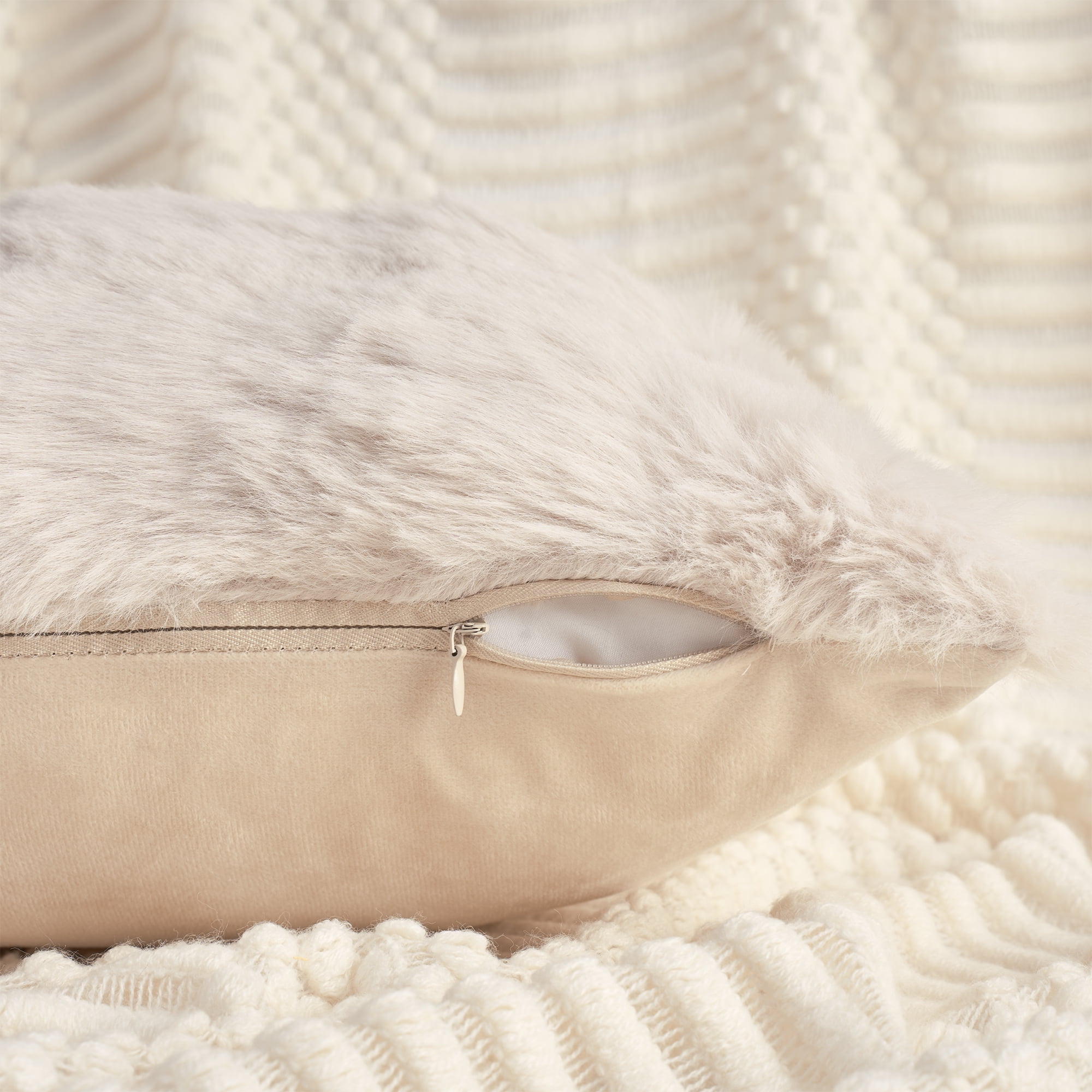 Unique Bargains 2pcs Soft Fluffy Pillow Covers for Living Room Khaki 20" x 12"