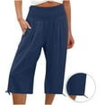 thumbnail image 2 of VSSSJ Women's Baggy Capris Pants Plus Size Solid Color High Waist Straight Pocket Wide Leg Pants Casual Lightweight Jogging Streetwear Dark Blue02 M, 2 of 7