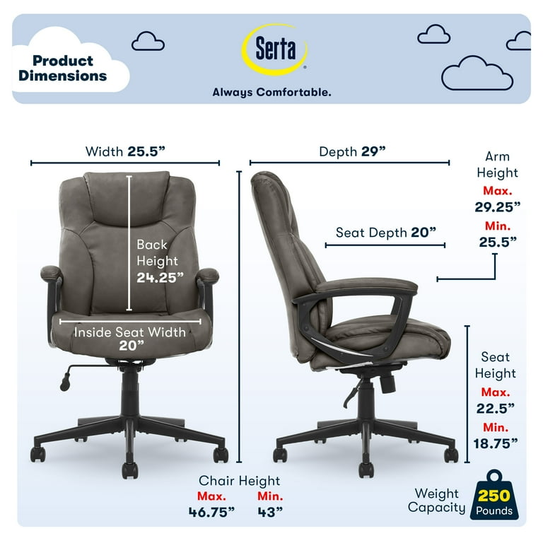 Serta Connor Office Chair Gray Bonded Leather - Walmart.com Serta Connor Office Chair Gray Bonded Leather - Walmart.com