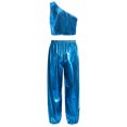 thumbnail image 2 of Haitryli Kids Girls Metallic One Shoulder Jazz Modern Dance Crop Tops and Pants Set Performance Party Dancewear Blue 14-15, 2 of 3