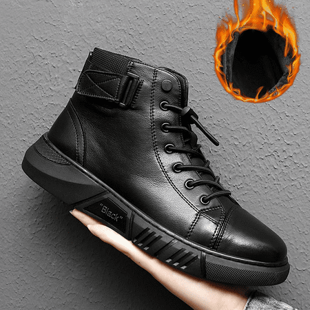 

Ankle Boots Black PU Leather Men Shoes Autumn Winter Comfortable High-top Casual Shoes 2022 Fashion Leahter Platform Boots Man