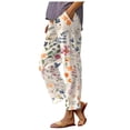 thumbnail image 2 of Womens Pants Casual Boho Print Pocket Trousers Ankle Length Casual Womens Pants White S, 2 of 5