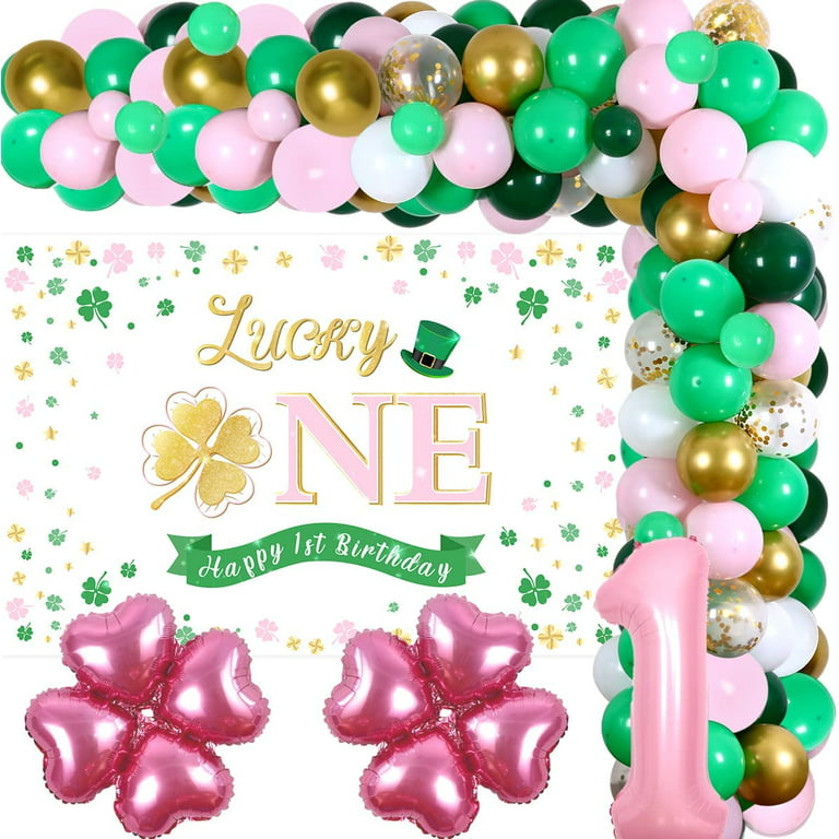 St. Patrick's Day 1st Birthday Party Decorations Kit, Lucky One Garland  Banner Cake Topper Shamrock Irish First Birthday Party Supplies