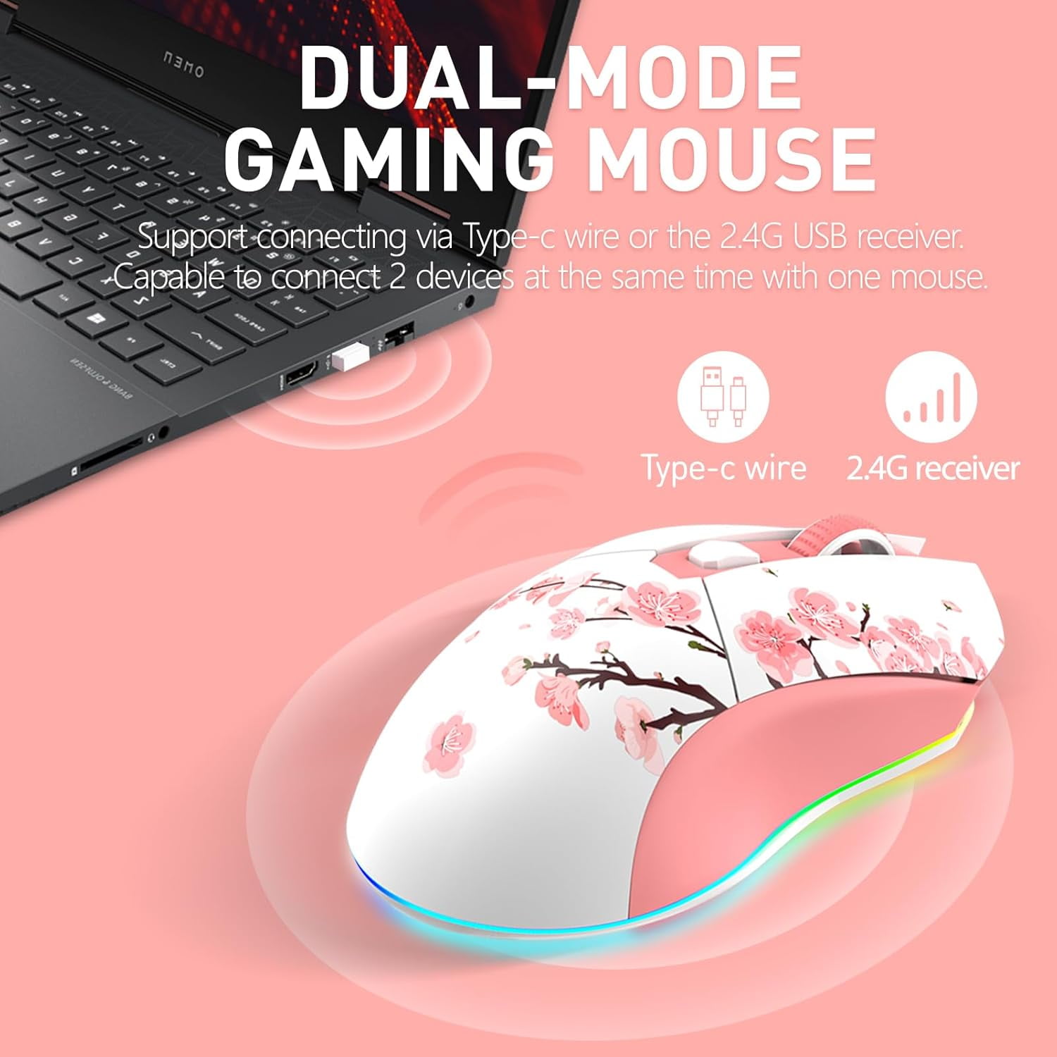 DAREU Wireless Optical Gaming Mouse with Charging Dock 85g Lightweight 12000 DPI RGB Backlight for PC Notebook