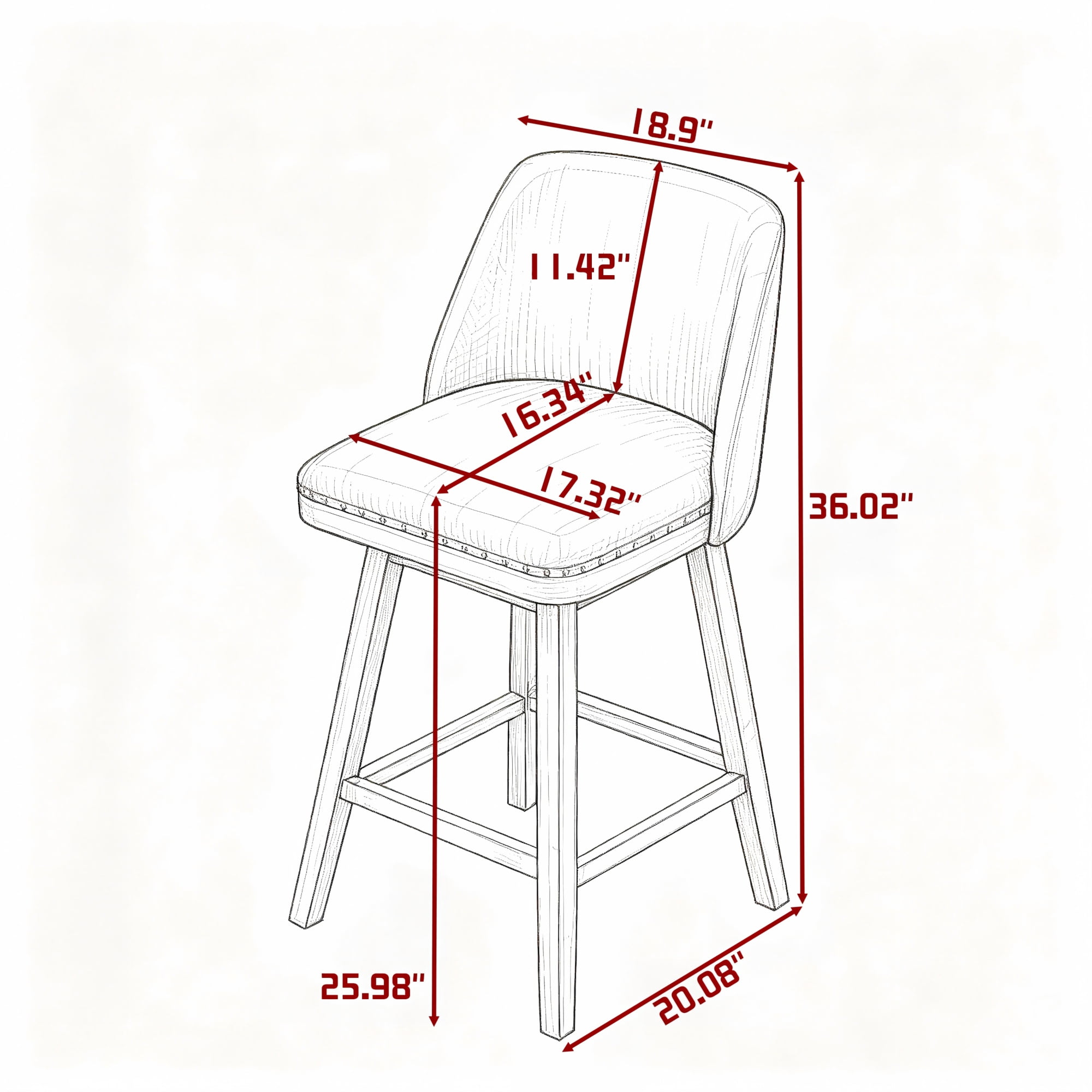 BSHTI 18.9" Linen Swivel Barstool with Back Support, Foam Seat, Wood Frame, Footrest for Dining Rooms（Blue）