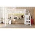thumbnail image 5 of Full Size Loft Bed with L-Shaped Desk and Wardrobe, Metal High Loft Bed Frame with USB Port and LED Lights, Storage Stairs and Adjustable Shelf, Off White, Ships in 2 Boxes, 5 of 21