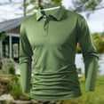 thumbnail image 3 of Fabrcox Polo Shirts for Men Fall Long Sleeve Button Down Golf Shirts Solid Color Casual Holiday Pullover Trendy Slim Fit T-Shirts,Green 2XL, 3 of 3