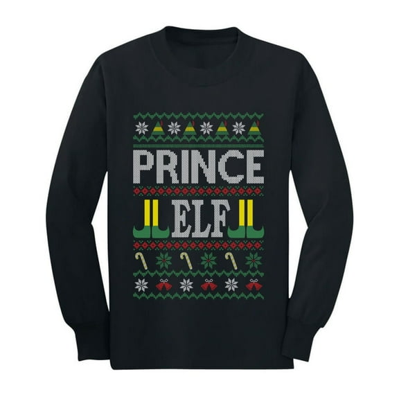Tstars Boys Ugly Christmas Prince Elf Family Toddler Long Sleeve Christmas T-Shirt
