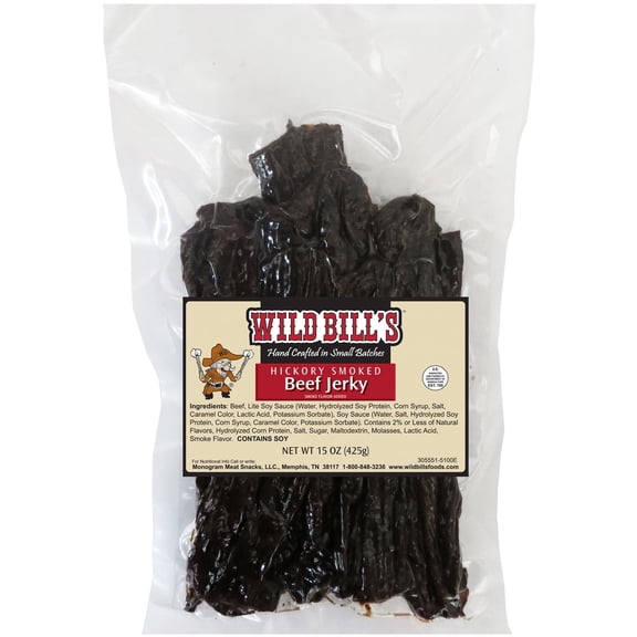 Wild Bill's Original Hickory Smoked Beef Jerky Strips, 15-Ounce (Varied Size Strips)