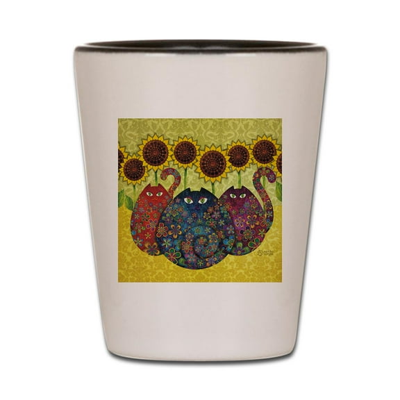 CafePress - 2 Gatos - White/Black Shot Glass, Unique and Funny Shot Glass