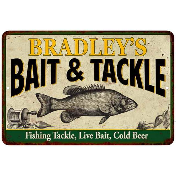 BRADLEY'S Bait & Tackle Sign 8 x 12 High Gloss Metal 208120016131