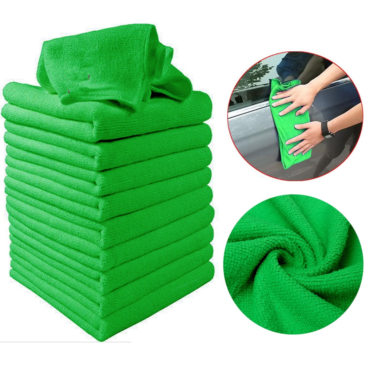 10Pcs Green Micro Fiber Auto Car Detailing Cleaning Soft Cloth Towel Duster Wash 
