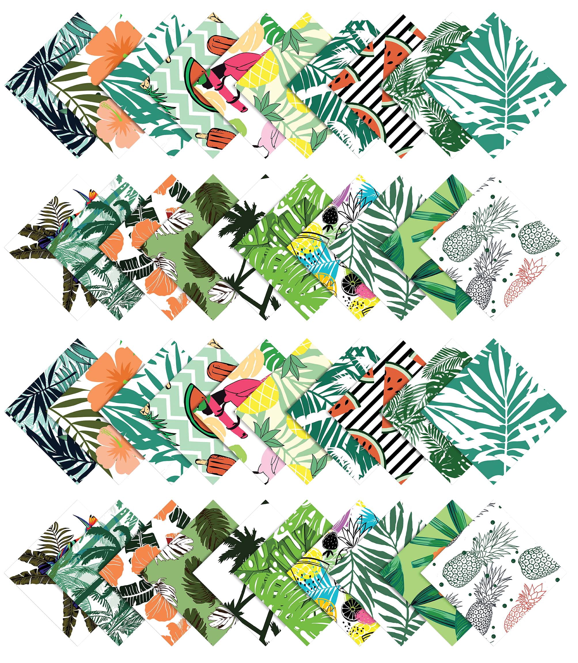 Soimoi 40Pcs Tropical Print Precut Fabrics Strips Roll Up 1.5x42inches Cotton Jelly Rolls For Quilting - Multicolor