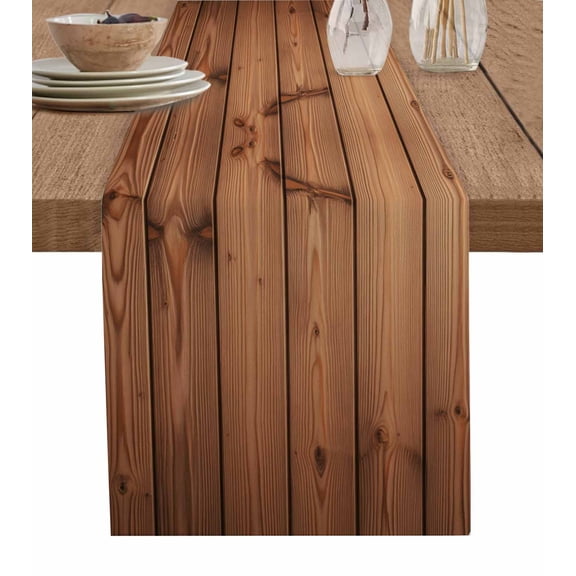 Brown Wooden Grain Table Runner 70 Inches, Farmhouse Country Vintage Texture Bed Runner Dresser Scarves Tabletop for Indoor Outdoor Parties/Ceremony/Banquet, 13" x 70"