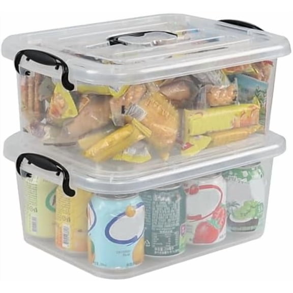 8 Quart Plastic Latching Box with Handle, Storage Bin with Lid and Handle, 2 Packs