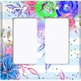 thumbnail image 6 of Metal Light Switch Plate Cover Floral Pastel Blue Striped Pattern FLW007, 6 of 13