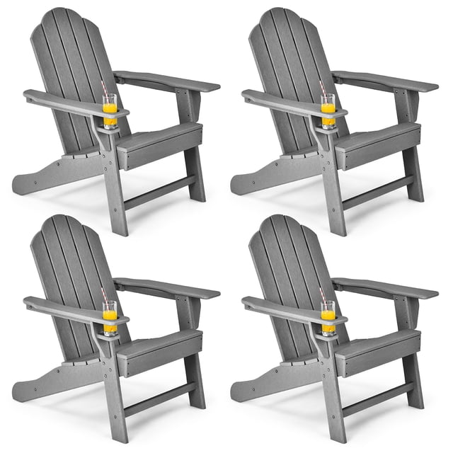 Costway 4PCS Patio Adirondack Chair Weather Resistant Garden Deck W/Cup Holder Grey