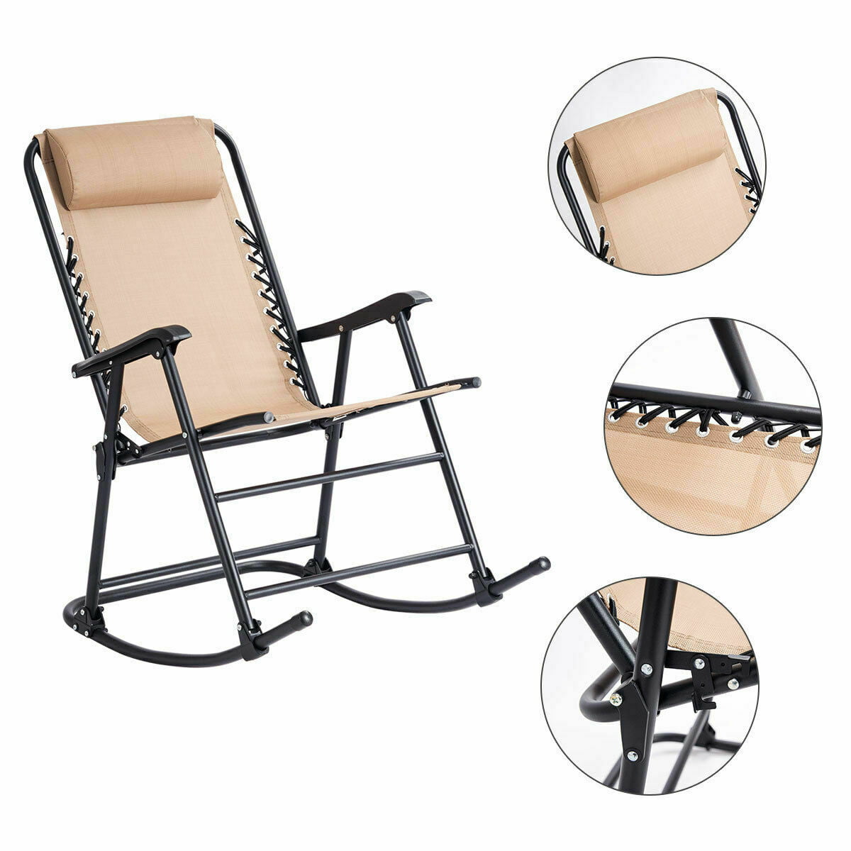 Large Folding Rocking Chair Foldable Camping Seat Outdoor Furniture Patio Rocker 