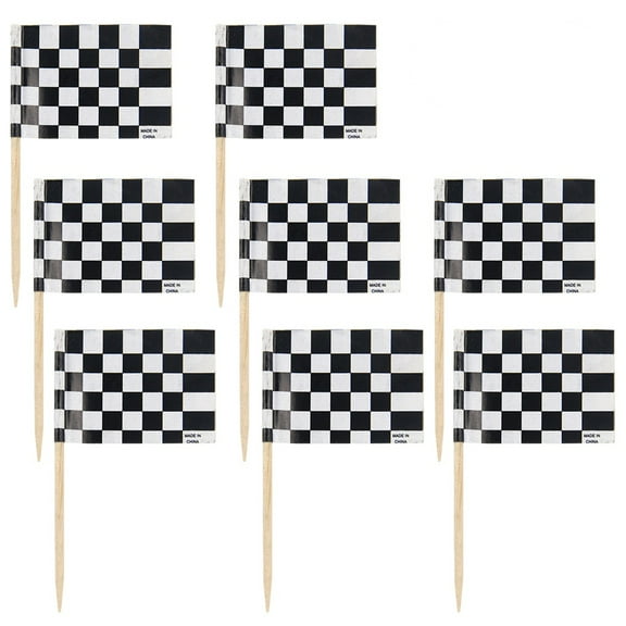 24Pcs Birthday Cake Toppers Checkered Racing Flags Decorative Cupcake Picks Dessert Cake Decoration Topper for Wedding