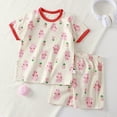 thumbnail image 2 of Baby Girl Easter Outfit Sets Cute Bunny Ribbed Casual Short Sleeve Crew Neck Shirts and Shorts 2 Piece Summer Baby Girl Clothes Red 18-24 Months, 2 of 9