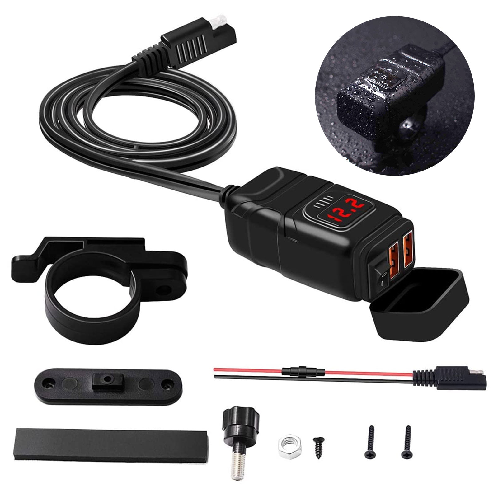 Dong Motorcycledual Usb Quick Charge 3.0 Motorcycle Charger With Voltmeter  - Waterproof, Abs, 6-30v