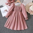 thumbnail image 6 of Sngxgn Girls Dresses Solid Color Tie Back Long Sleeve Ruffle Hem Casual Elegant Little Girl Dresses(Pink,130), 6 of 7