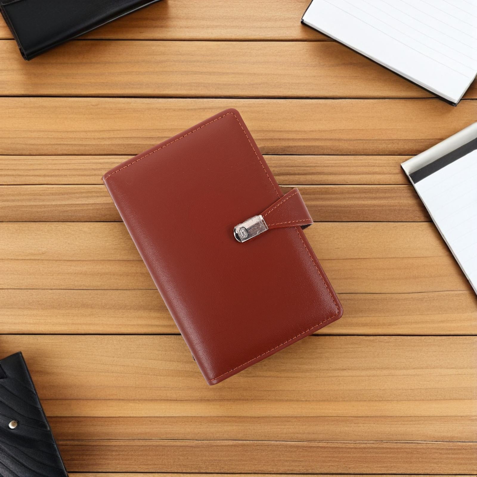 ETHZZLE Slim Brown PU Credit Card Organizer Business Card Book for Office Use
