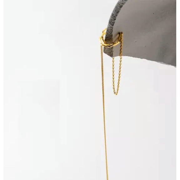 K-KED Stylish 1 PCS Cartilage Clip On Chain 925 Sterling Silver Ear Cuff Earrings-Gold