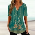 thumbnail image 2 of Penkiiy Women's Floral Tunic Tops Casual Blouse V Neck Short Sleeve Buttons Up T-Shirts L Army Green, 2 of 5