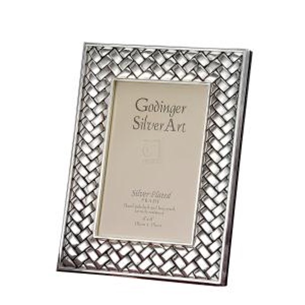 8x10 SilverPlated Basket Weave Picture Photo Frame in Metal Stitched