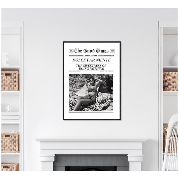 Kate and Laurel Framed Canvas Wall Art Print The Good Times Newspaper Dolce Far Niente by Honey Island Studio, 28 x 38 Sylvie Beaded Black Frame, Vintage, Beach Art for Wall Decor