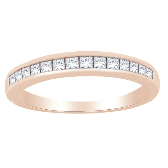 AFFY Princess Cut White Diamond Half Eternity Band Ring In 14K Solid Rose Gold (0.5 Cttw)