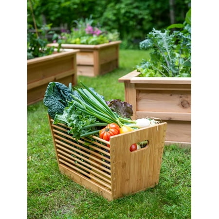 Bamboo Garden Stool and Basket Combo