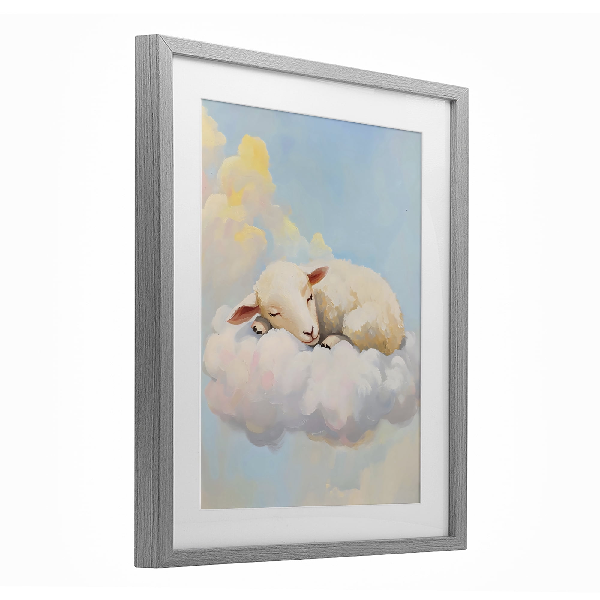 Stupell Industries Sleeping Sheep on a Cloud Gray Framed Print Under Glass, design by The Prints Vibe