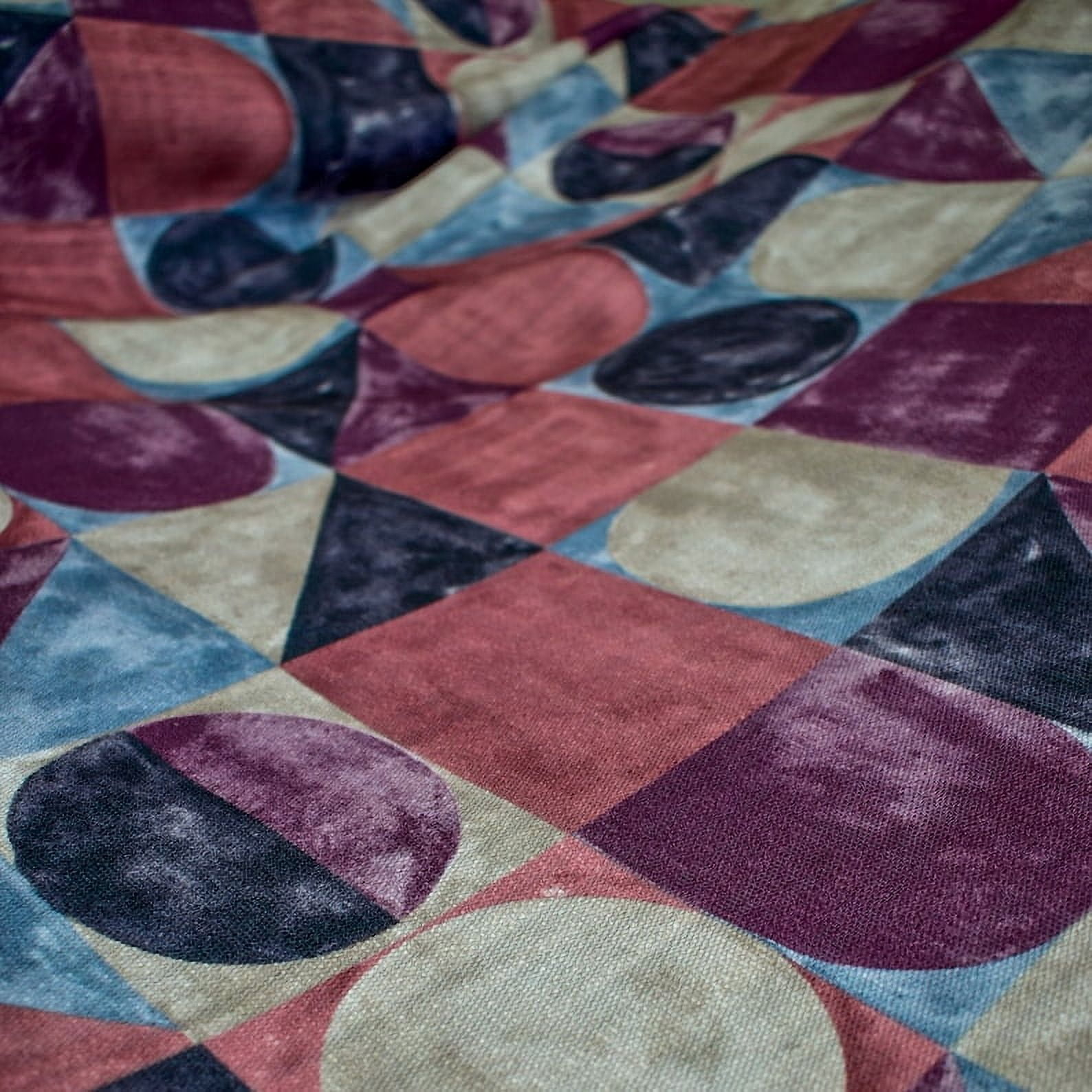 Fabric Mart Direct Squares & Circles Fabric By The Yard, 12 Continuous Yards Burgundy Printed Cotton Fabric, Upholstery Fabric, Curtain & Drapery Fabric, Fabric For Pillows