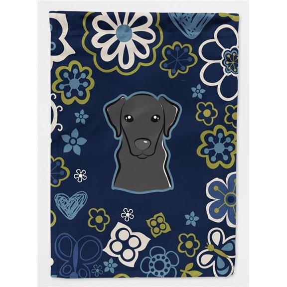Blue Flowers Black Labrador Flag Garden Size BB5086GF