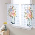 thumbnail image 3 of Sheer Curtains 54 inches Long, Blue Plaid Rose Flower Printing Light Filtering Sheer Window Curtains Rod Pocket Voile Drapes for Bedroom Living Room, 52"W x 54"L 2 Panels, 3 of 7