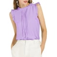 thumbnail image 2 of DARING DIVA Women's Ruffled Trim Pleated Plain Blouse Top S Lavender, 2 of 7