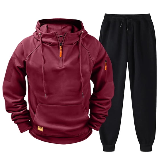 Dwellite Men Tracksuit 2 Piece Outfit Sweat Suits Set Casual Half Zip Pullover Soft Hoodie & Jogger Sweatpants 2026 Wine M
