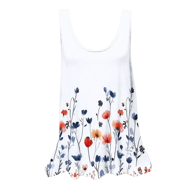 UPPADA Camisoles d'Été pour Femmes Col Rond Coupe Ample T-Shirts Décontractés Mode Sans Manches Vêtements de Plage Ourlet Fluide Chandails à Enfiler Hauts Plage Boho Vêtements 2025 Mes Commandes Passées par Moi Blanc,m