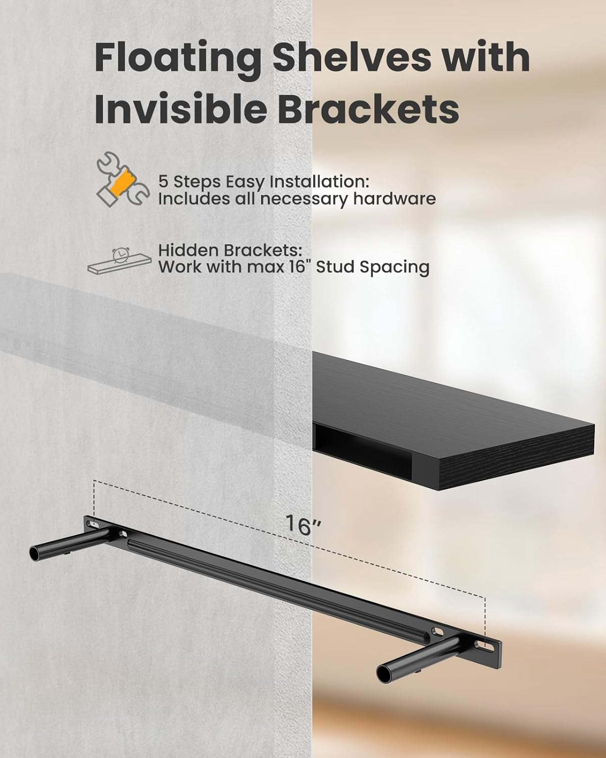 35.4" L Floating Shelves, Wall Shelves Set of 3 for Bathroom/Living Room/Bedroom/Kitchen, White Floating Shelves for Wall Decor Invisible Brackets