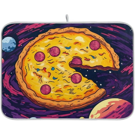 

riloi Foods Pizza Planets Dish Drying Mat 24 x 18 inch for Kitchen Counter Super Absorbent Draining Mat with Non-slip Backed Coffee Mat for Dish Bottles Cups Bowl Sinks Draining Racks