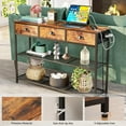 thumbnail image 6 of Furologee Narrow Console Table with Charging Station, 38” Side Table with Storage Shelves, Drawers for Entryway Living Room, Rustic Brown, 6 of 8