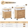 thumbnail image 2 of Handwoven Laundry Hamper with Wheels, Natural Water Hyacinth Rolling Laundry Basket with Lid and Removable Liner, Durable and Stylish for Bedroom, Bathroom, Laundry Room (Natural, 65L), 2 of 7