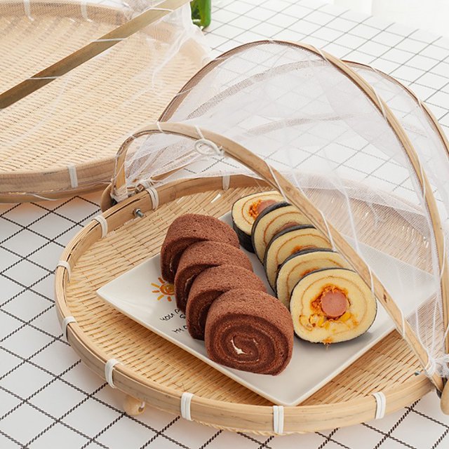 Cesta de frutas, carpa de bambú para servir alimentos, bandeja artesanal natural, cubierta para servir comidas, rendimiento comprobado