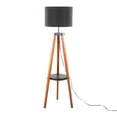 thumbnail image 5 of Compass Mid-Century Modern Floor Lamp with Shelf in Walnut Wood, Black Metal and Black Linen by LumiSource, 5 of 7